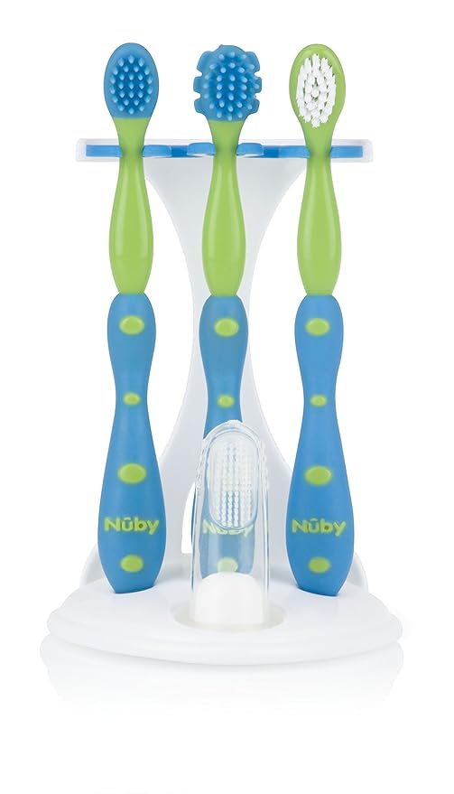 Nuby 4 Stage Oral Care Set System (Blue/Green, 4 Piece Set)