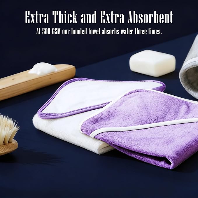 2 Pack Baby Bath Towel - Rayon Made from Bamboo, Ultra Soft Hooded Towels for Babies,Toddler,Infant - Newborn Essential -Perfect Baby Registry Gifts for Boy Girl (White and Violet, 30 x 30 Inch)