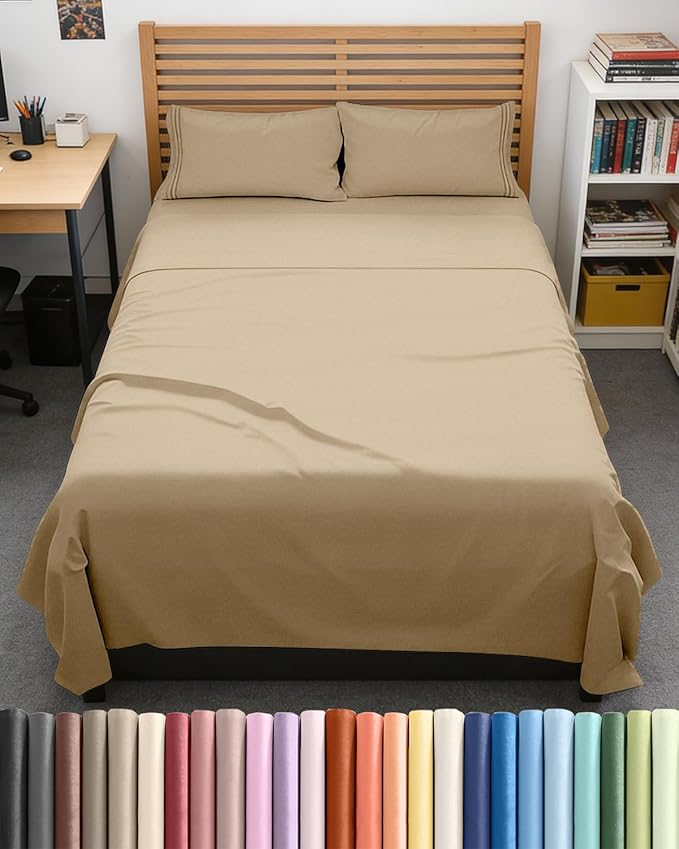 Full XL Bed Sheet Set - 4 Piece Extra Long Extended Full XL Sheets - Ultra Soft, Breathable & Cooling - Fits 8" to 16" Mattress with Deep Pockets - 54" x 80" - Wrinkle & Fade Resistant - Heathered Tan