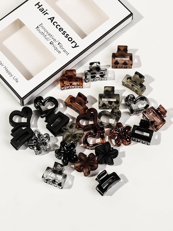 24 Small Hair Clips for Women Girls - Non-Slip Grip&Tangle-Free,Durable Plastic Mini Claw Clips (Tortoise & Black) for Thin/Medium Hair
