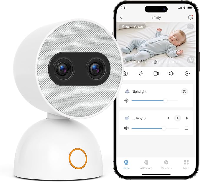 Simsky Split Screen Video Baby Monitor with 2 Cameras, Dual 4MP Cameras with 6X Zoom, 7" UHD Touch Screen Portable Audio Baby Monitor, App Remote Access 32GB Local Storage