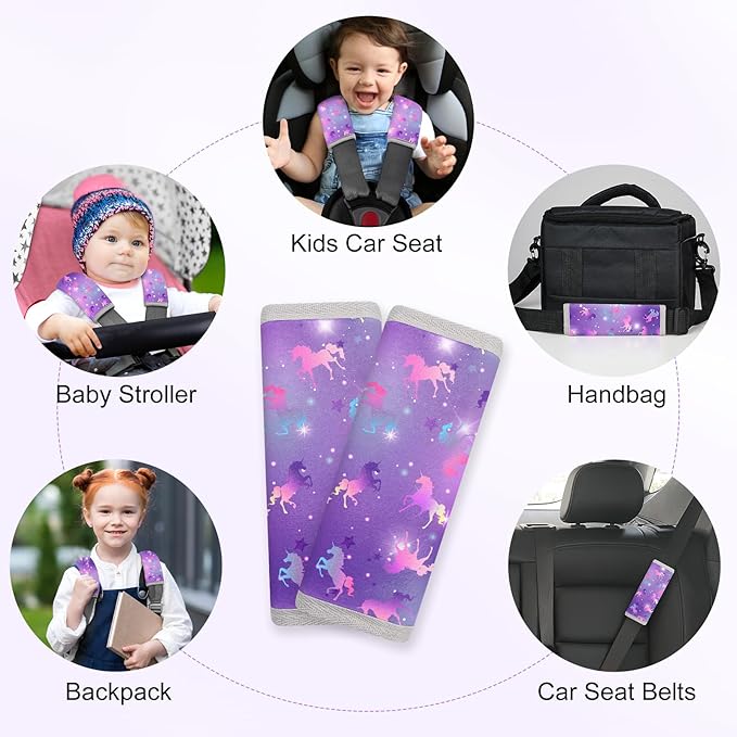 Seat Belt Cover Pad for Baby, Soft Seatbelt Cushion Covers for Kids 2Pcs Car Seat Strap Shoulder Pads for All Car Seats, Stroller, High Chair, Purple
