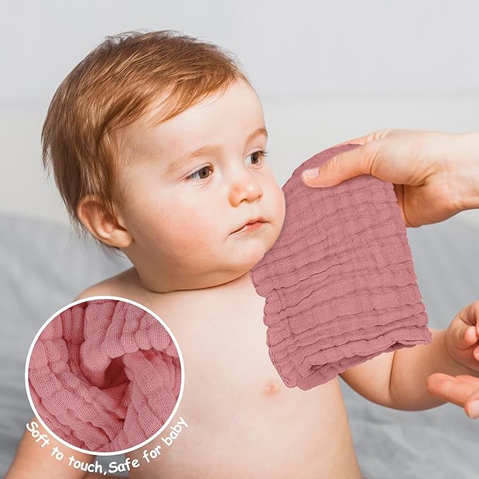 Looxii Muslin Baby Washcloths 6 Pack, 100% Cotton Baby Wash Cloths for Baby Face Body, 12x12 inches Large Soft Absorbent Face Towels for Newborns Gradient Pink