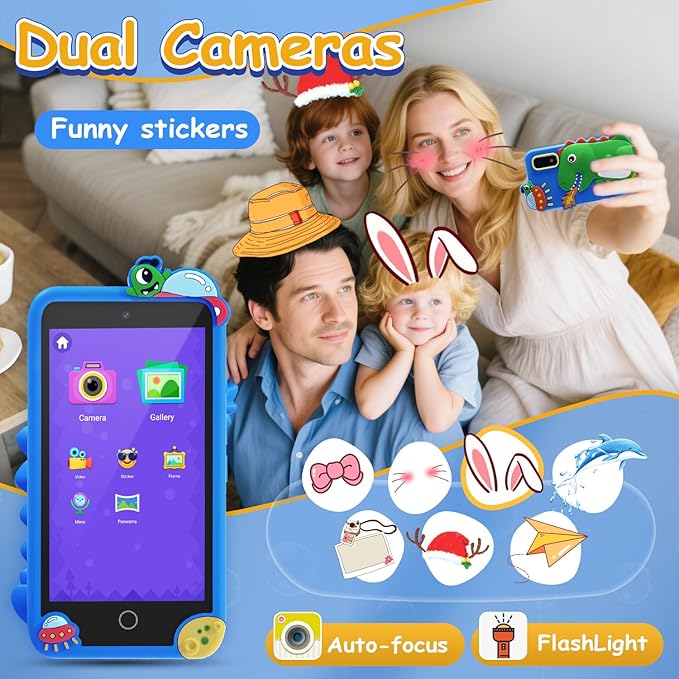 Minibear Kids Toy Smartphone, 3.97" Dual Camera Phone for Toddler, Learning Toys Play Phone with Games Music Player No WiFi for Girls Boys Age 3-12 Christmas Birthday Gifts with 32g SD Card