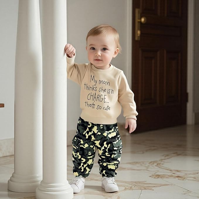 wdehow Toddler Kids Baby Boy Fall Outfits 1T 2T 3T 4T 5T Letter Print Long Sleeve Tops Camouflage Pants Winter Clothes Sets