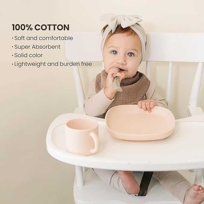 Konssy Muslin Baby Bibs 10 Pack Baby Bandana Drool Bibs 100% Cotton for Unisex Boys and Girls, Soft Absorbent Set for Teething and Drooling