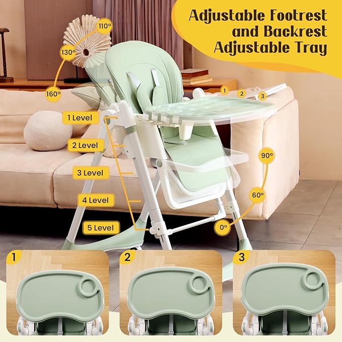 6-in-1 High Chair with Rocker | Convertible Baby High Chair for Newborn to Toddler | Easy-Clean, Foldable & Adjustable with Removable Tray, Sparrow Lake Green