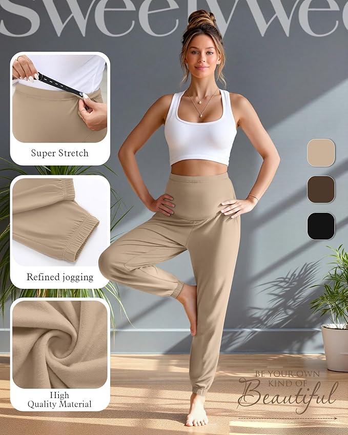 3 Pack Women's Maternity Pants Maternity Jogger Sweatpants Over The Belly Stretchy Pregnancy Pants with Pockets