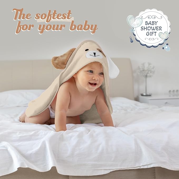 Baby Hooded Towel, Soft & Absorbent Viscose Derived from Bamboo, Extra Large 35 x 35 Inches, Bath Towel for Newborns, Infants & Toddlers, Beige