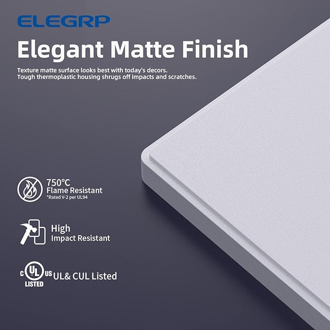 ELEGRP 3-Gang Screwless Decorative Wall Plates, Mid-Size Unbreakable Thermoplastic Faceplate Cover for Decorator Receptacle Outlet Switch, UL Listed (2 Pack, Matte White)