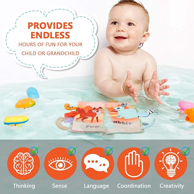 Vicloon Soft Cloth Books 0-6 Months, High Contrast Sensory Baby Toys - Tummy Time, Bath, Crinkle, Squeaky, Washable, Chewable, Non-Toxic, Early Educational