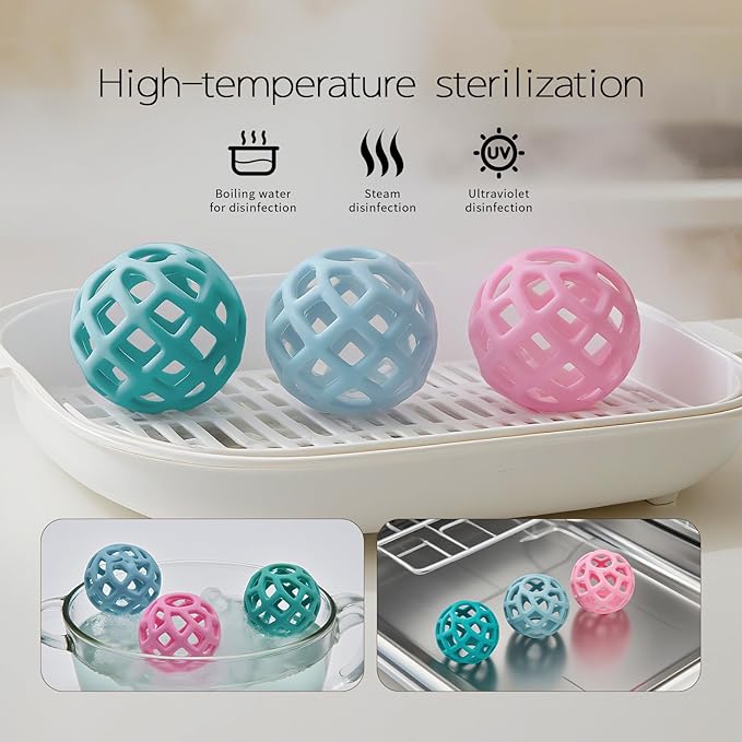 Baby Teething Toys, Silicone Babys Chew Toys for Soothing Babies Gums, Sensory Hollow Ball Teether for Babies 3+ Months,Baby Teether Toys,Baby Gifts for Girl & Boy (Light Blue)