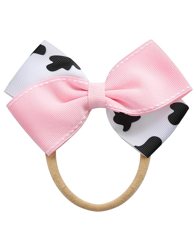 Fancheer Baby Girls Cowgirl Pink Cow Bow Headband Infant Toddler Birthday Party Hair Accessories