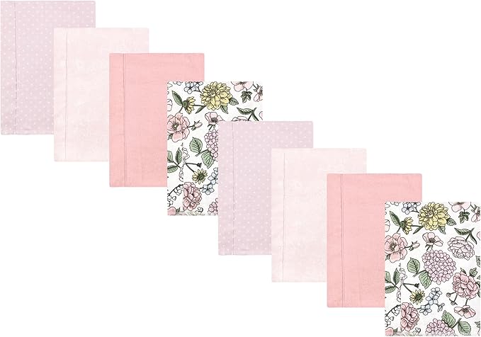 Hudson Baby Cotton Poly Flannel Burp Cloths Multipack, Vintage Blossom 8-Pack, One Size