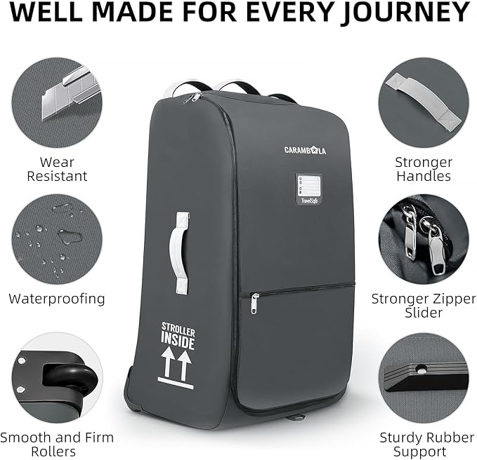 CARAMBOLA Stroller Bag for Airplane,Travel Bag - Compatible with UPPAbaby Vista/V1 V2 V3, Cruz/V1 V2 V3 |Rolling Wheel Bag with Storage Pocket, Waterproof, Rolling Wheels, Multiple Handles | Grey