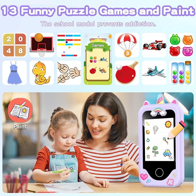 Kids Phone for Girls, Toddler Smart Phone for Girl 3 4 5 6 7 8 Years Old, Birthday Gift for Age 3-8, Pretend Play Phones with Educational Games, MP3 Music Player, Learning Toys for Boys(Purple)