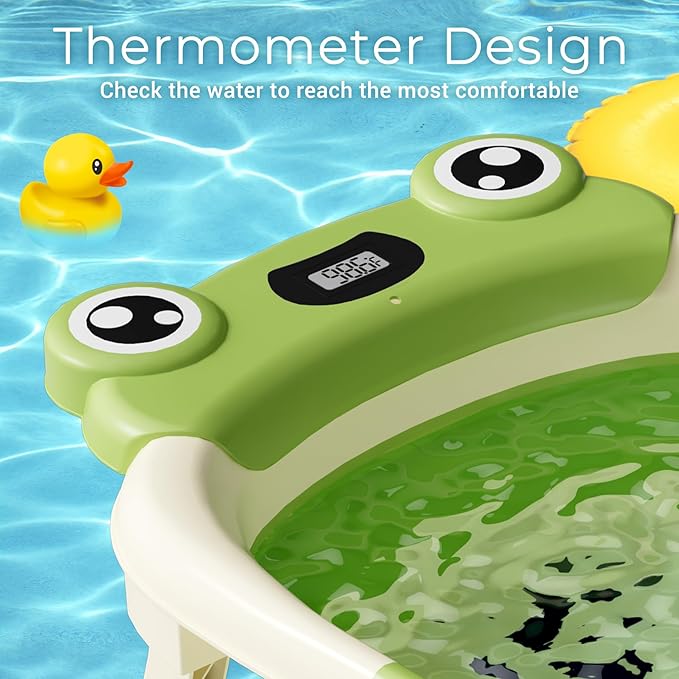 Baby Bathtub, Collapsible Newborn Bathtub for Infant to Toddler 0-24 Months with Soft Cushion and Thermometer,Portable Travel Newborn Tub with No-Slip Feet, Baby Shower Gifts,Green