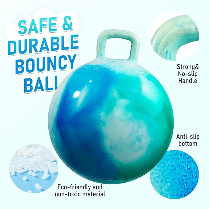U&C Planet Hopper Ball 18 inches Bouncy Ball with Handle for Kids Age 3-6 Hoppity Hop Sit and Bounce Jumping Hopping with Pump and Gift Box Great Gift for Birthday Christmas, Clouds