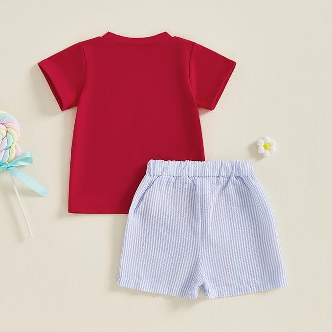 fhutpw Toddler Baby Boy Summer Clothes Tractor Letter Short Sleeve T-Shirt Tops Pockets Casual Shorts Set Infant Outfits