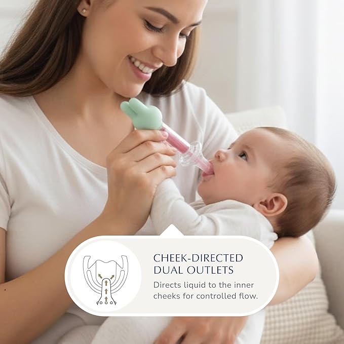 Baby Medicine Syringe & Feeder Kit, 5 mL Oral Medicine Dispenser | Dual-Sided Cheek Delivery | BPA-Free Silicone, SGS Tested | for Infants & Toddlers, with Measuring Cup & Cleaning Brush