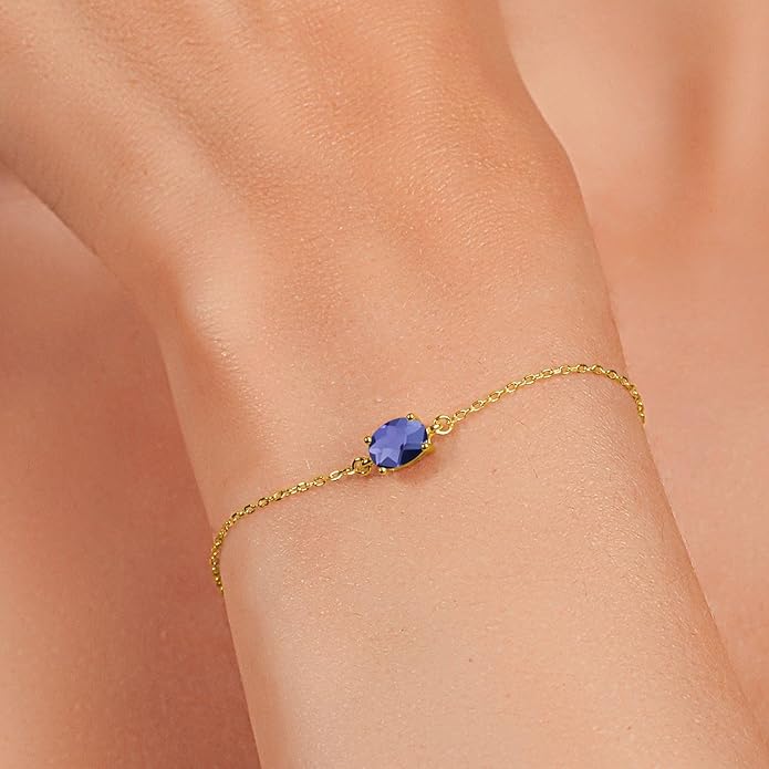 Gem Stone King 7X5MM Oval Gemstone Birthstone Solitaire Bracelet For Women | 925 Sterling Silver | Adjustable Bolo Bracelet For Women | Fine Jewelry Gifts for Her Mom Wife