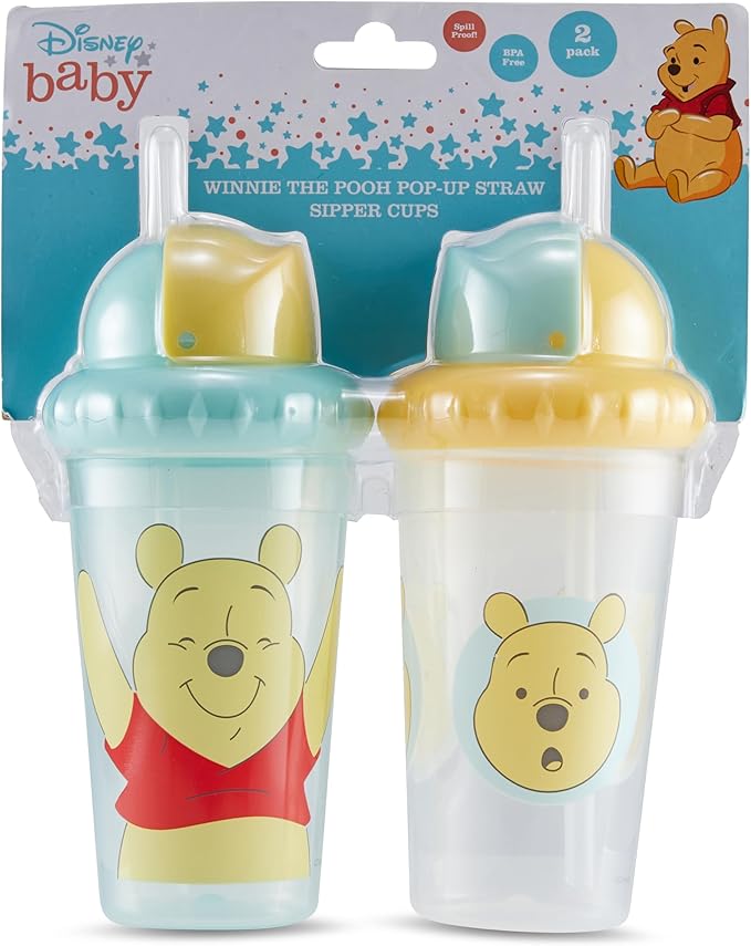Disney Toddler Sippy Cups for Boys and Girls | 10 Ounce Sippy Cup Pack of Two with Straw and Lid | Durable Leak Proof Travel Water Bottle for Toddlers
