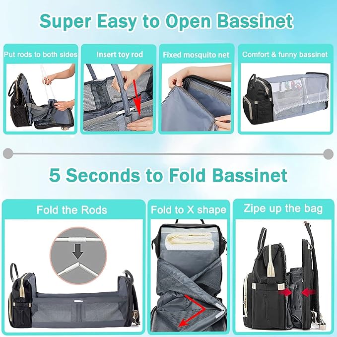 Baby Diaper Bags with Changing Station,900D Oxford Waterproof Diaper Bag Backpack for Moms Dads with USB Charging Port,Large Capacity Baby Essentials(Ungrade Black)