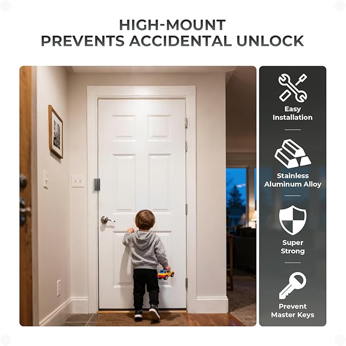 5Pack Home Security Door Reinforcement Lock, Childproof Safety Door Lock Latch Inside Stopper, Add High Security to Prevent Home Unauthorized Entry, Aluminum Construction Finish Grey