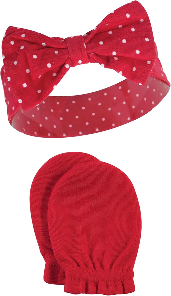 Hudson Baby baby-girls Cotton Headband and Scratch Mitten Set