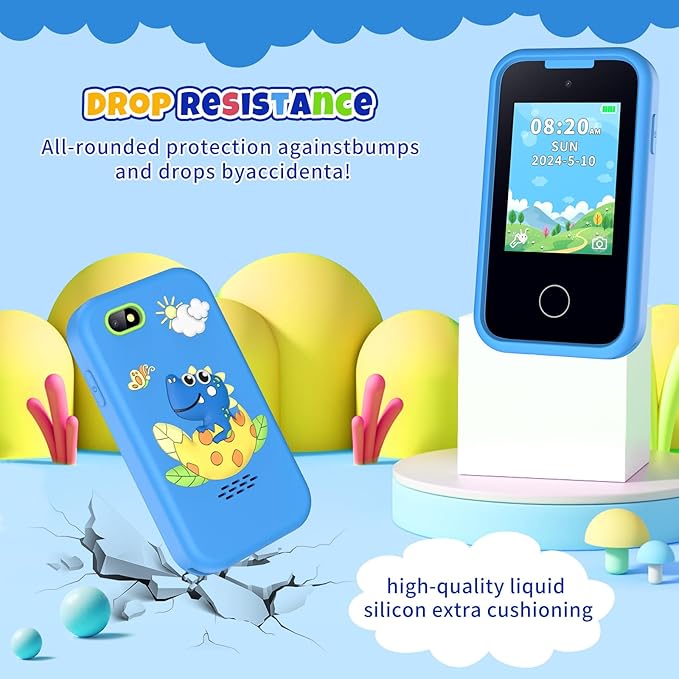 Nikuku Kids Smart Phone for Boys, Children Christmas Birthday Dinosaur Toys for 3-8 Years Old, Toddler Pretend Cellphone Girls Gifts with Music Player, Dual Camera, 8GB TF-Card(Blue)