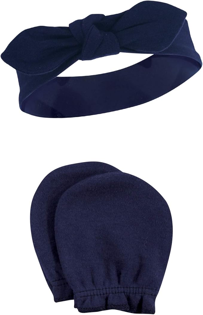 Hudson Baby baby-girls Cotton Headband and Scratch Mitten Set