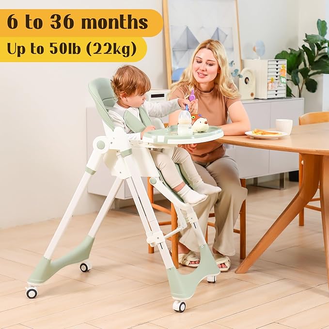 6-in-1 High Chair with Rocker | Convertible Baby High Chair for Newborn to Toddler | Easy-Clean, Foldable & Adjustable with Removable Tray, Sparrow Lake Green