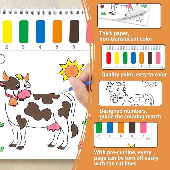 SOCOLER Paint with Water Coloring Books for Toddlers, Farm Theme Mess Free Watercolor Painting Papers for Kids Water Color Paint Kit Art Craft Gift for Ages 1-3, 4-8