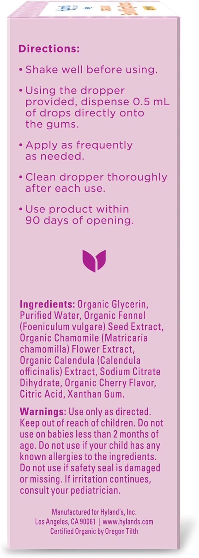 Hyland's Baby Organic Daytime Soothing Drops for Oral Discomfort, 1 oz, Ages 2 Months and up, Organic Cherry Flavor