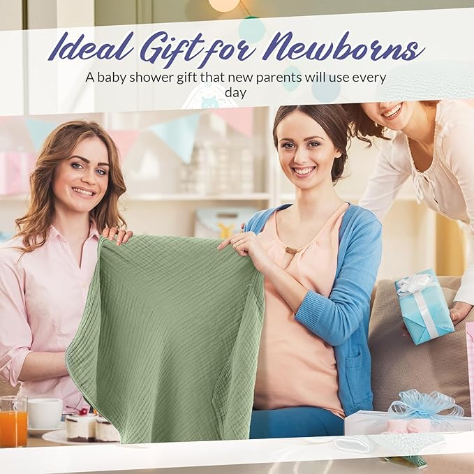 6 Pcs Muslin Hooded Bath Towels Washcloths and Bibs Set, Muslin Cotton Baby Towels Absorbent Hooded Blanket Towel Infant Bibs for Boys Girls Newborn Infant Essential(Light Blue, Light Green)