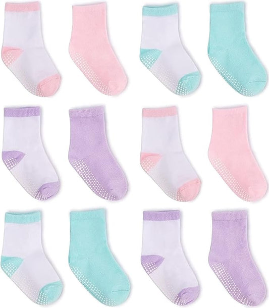 ZAPLES Baby Non Slip Grip Crew Socks with Anti Skid Soles for Infants Toddlers Kids Boys Girls
