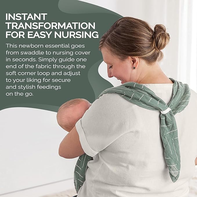 Itzy Ritzy Breastfeeding Boss Multi-Use Cover – A Nursing Cover, Swaddle, Car Seat Wrap, Tummy Time Mat & Burp Cloth All in One – Made of Soft Muslin Fabric & Measures 47” x 47” (Sage Mudcloth)
