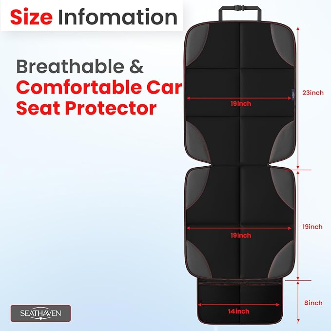 Car Seat Protector for Child Car Seat/Pets,Waterproof Non-Slip 600D Polyester Seat Protector Under Baby Seat, Car Seat Cover with Storage Pockets–Durable Easy to Clean-Universal Size