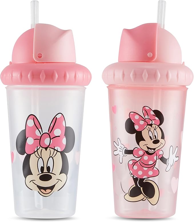Disney Toddler Sippy Cups for Boys and Girls | 10 Ounce Sippy Cup Pack of Two with Straw and Lid | Durable Leak Proof Travel Water Bottle for Toddlers