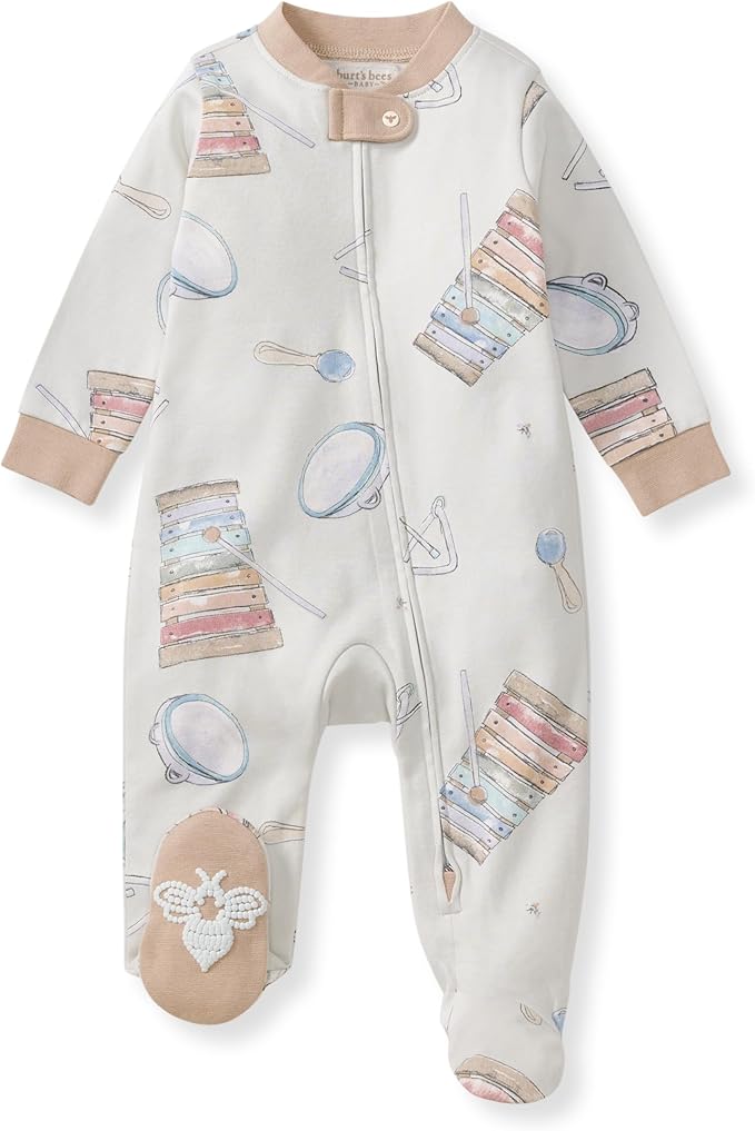 Burt's Bees Baby Boys Sleep and Play PJs, 100% Organic Cotton One-Piece Zip Front Romper Jumpsuit Pajamas