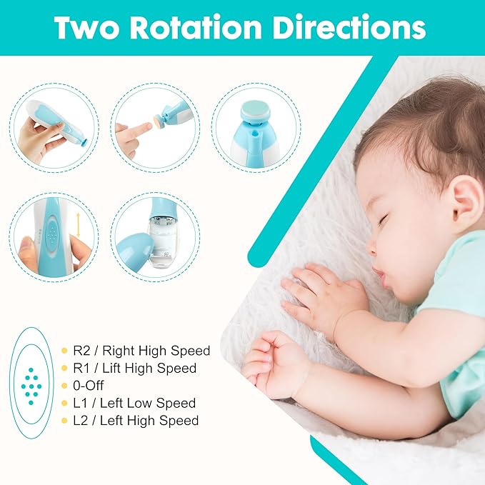 Baby Nail Trimmer File with Light Safe Electric Nail Clippers Kit for Newborn Infant Toddler Kids Toes and Fingernails Care, Polish and Trim Battery Operated (AA)