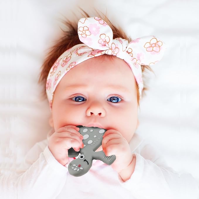 Bebe Mondo Dinosaur Baby Teething Toys 3–6 6–12 Months, Teethers for Babies 0–3–6–12 Months for Teething Relief, Baby Gift, Baby Teether Toys, Silicone Sensory Toys, Soft-Textured Infant Toys