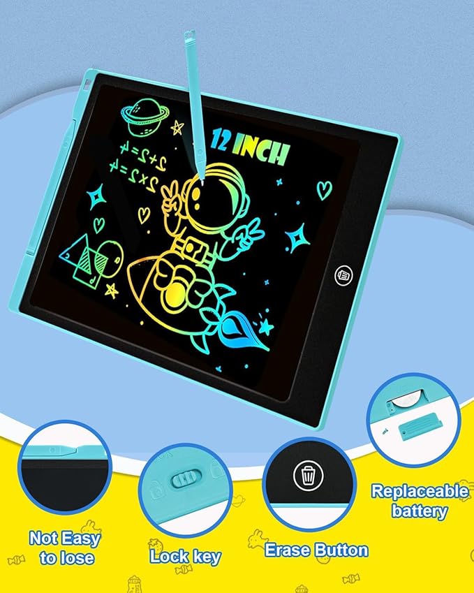 cimetech LCD Writing Tablet, Toys Gifts for 3-8 Year Old Girls Boys, 12 Inch Colorful Drawing Pad for Kids Doodle Board, Christmas Stocking Stuffers Birthday Gifts for Toddler Travel Activities, Blue
