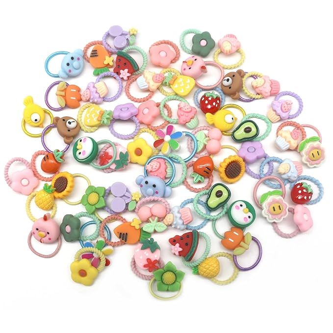 60Pcs Baby Hair Ties, Cute Cartoon Small Hair Ties for Toddlers Little Girls, Colorful Elastic Pony Tails Hair Bands 0.8inch Dia, No Damage Seamless Soft Hair Accessories, Kids Gift, BlueZOO