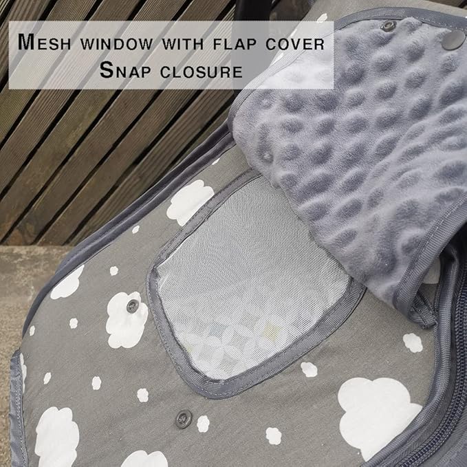 Carseat Cover for Baby, Baby car seat Covers for Infant car seat, Baby Carrier Cover Canopy, Window in Door Zipper Open, 2 Layers, Grey Cloud