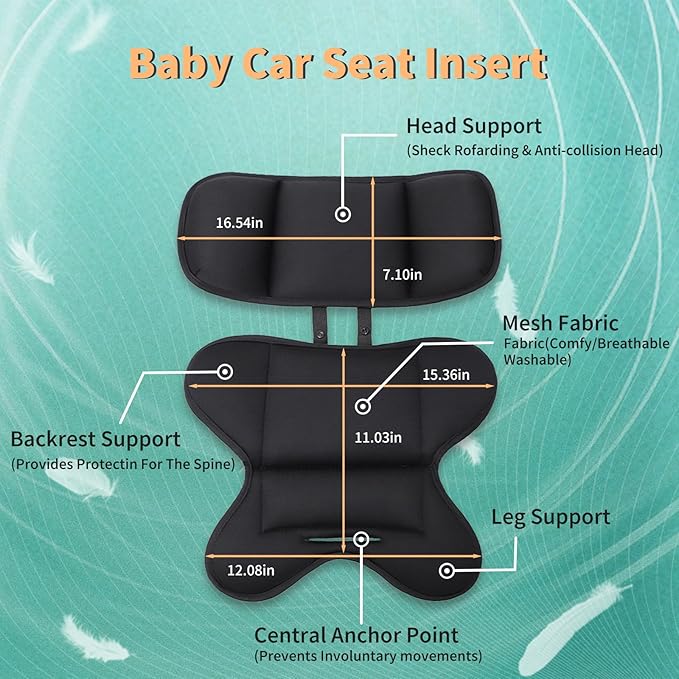 Baby Car Seat Insert, Baby Car Seat Insert and Head Support Pillow Compatible with Doona Car Seat Strollers, Stroller Cushion, Impact Protection (Black)