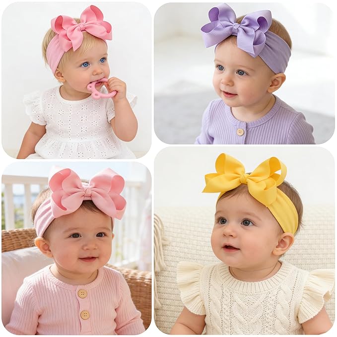 CÉLLOT 20 Colors Baby Bow Wide Turban Headbands Girls Big 6 inches Hair Bows Head Wraps Newborn Infants Toddlers Hairbands