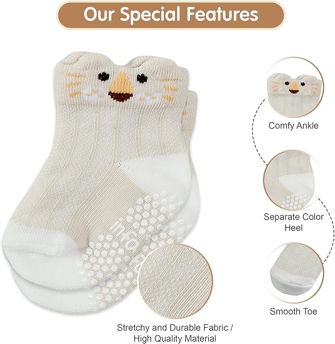 Organic Cotton Baby Socks 0-6 Months Soft for Infants Breathable, Newborn Socks Girls boys Animal Design