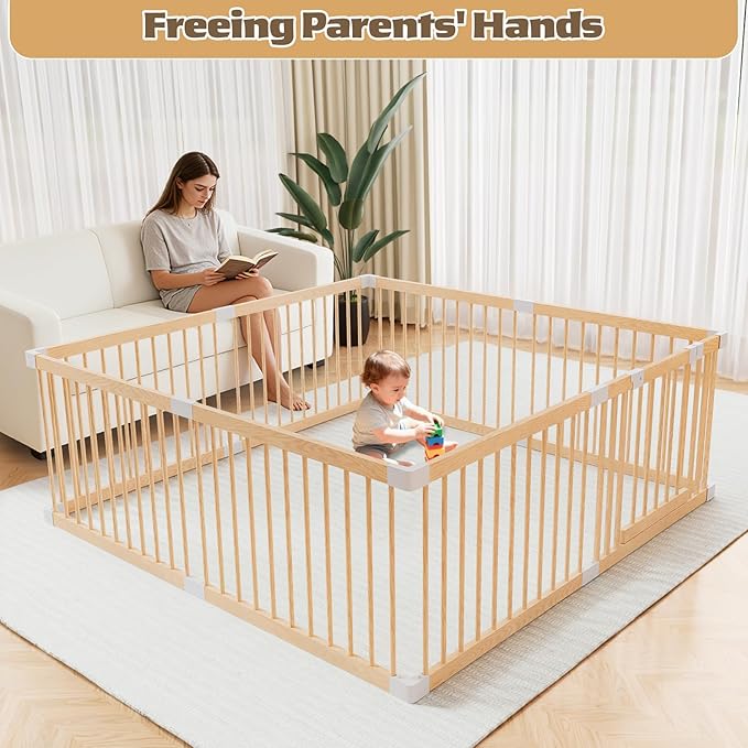 Extra Large Wooden Baby Playpen,Play Pen for Babies and Toddlers Kids Indoor,Security Playard Area Indoor,Easy to Assemble (73x73x24 Inch)