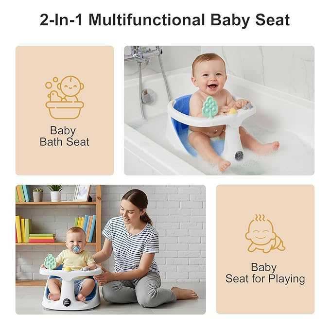 Baby Bath Seat for Babies 6 Months & Up - Bathtub Seats for Babies Sitting Up with Rinse Cup, Non-Slip, Comfortable, Infant Bath Essentials, Blue